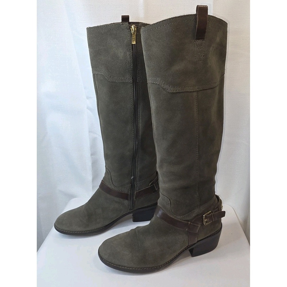 Ivanka Trump Abbott‎ Knee High Suede Boots Gold Buckles Zippers Womens Size 7M